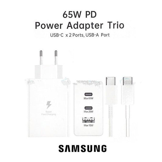 Samsung Chargeur Ultra Rapide Trio 65W 2X Ports USB Type C & 1x USB Type A câble type c