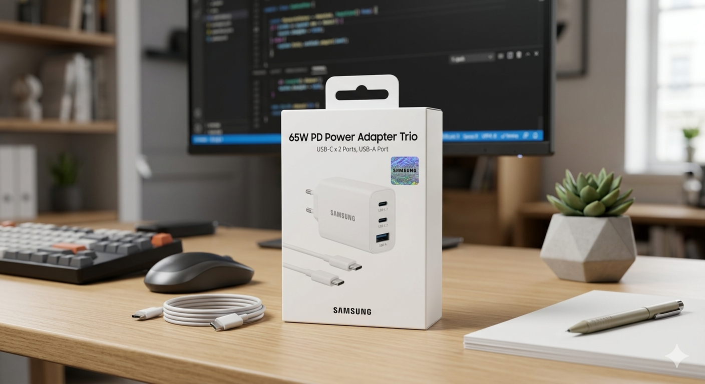 Samsung Chargeur Ultra Rapide Trio 65W 2X Ports USB Type C & 1x USB Type A câble type c
