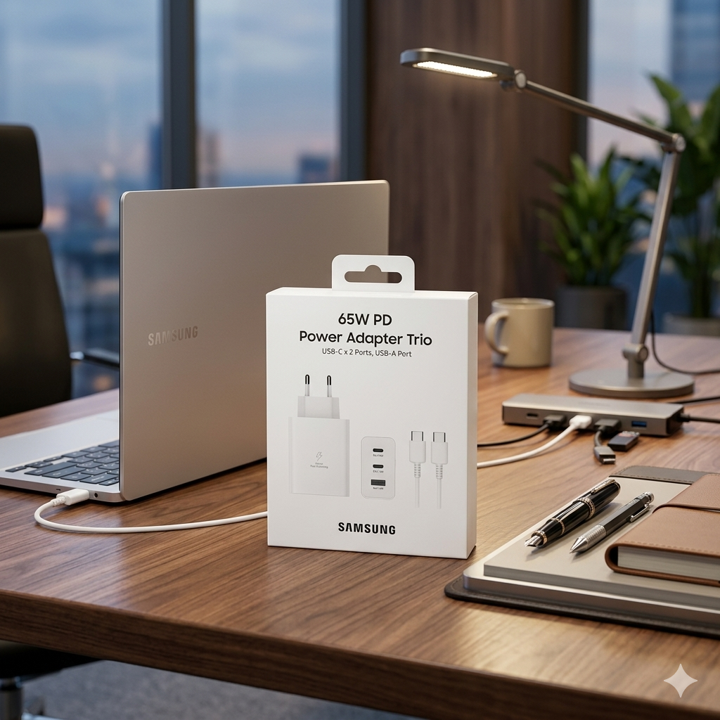 Samsung Chargeur Ultra Rapide Trio 65W 2X Ports USB Type C & 1x USB Type A câble type c